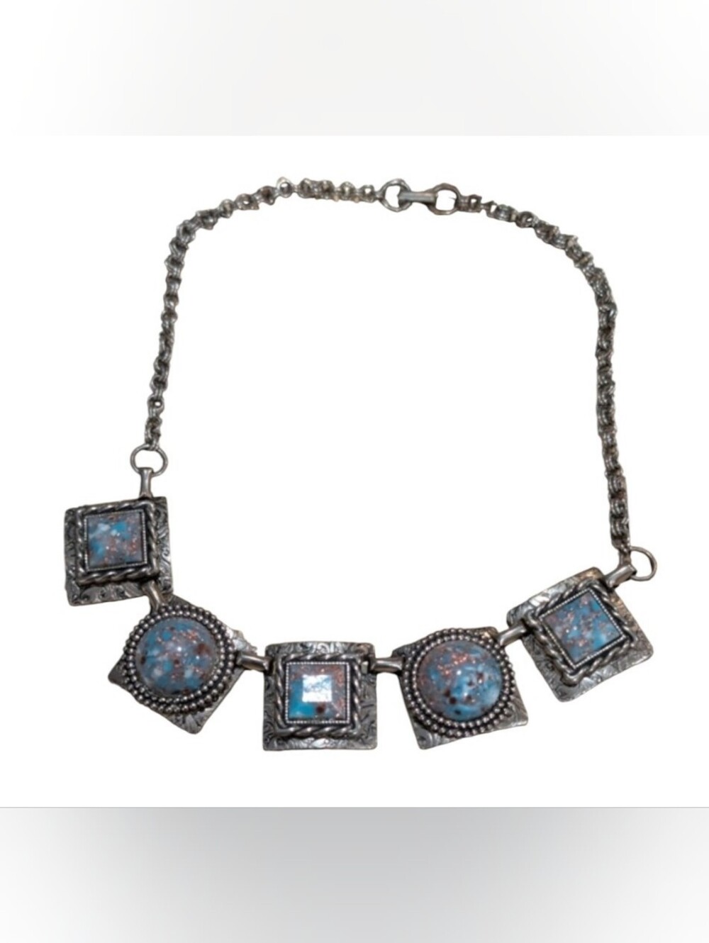 The Confetti Bib Faux Silver Turquoise Accent Necklace